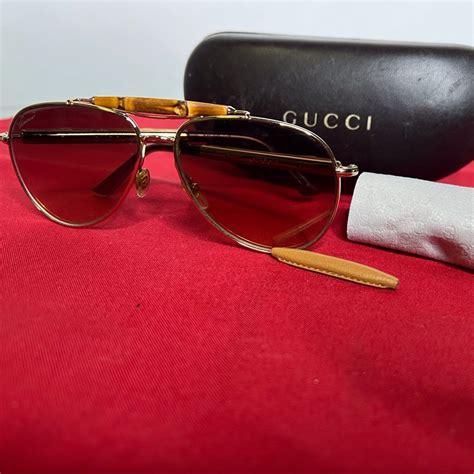 RARE Authentic Gucci Bamboo Aviator Gold Grey Sunglasses 